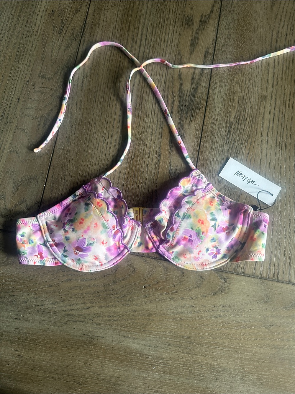 Nasty Gal Ditsy Floral Scallop Underwire Bikini Top Lilac Pastel Purple US 6 NWT